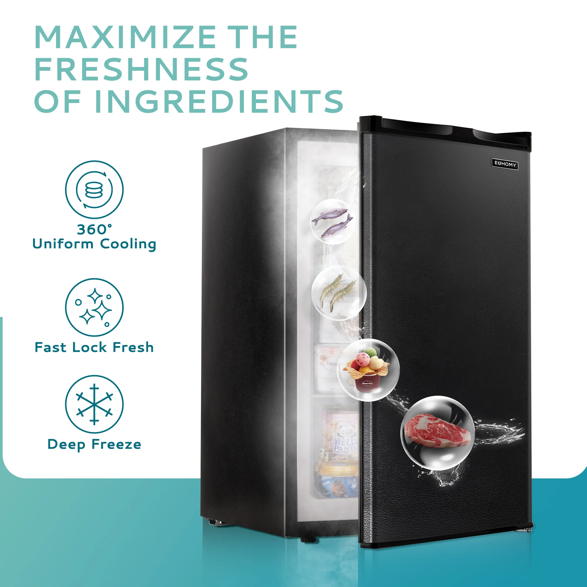 EUHOMY Compact Mini Freezer, Upright freezer Rapid Cooling