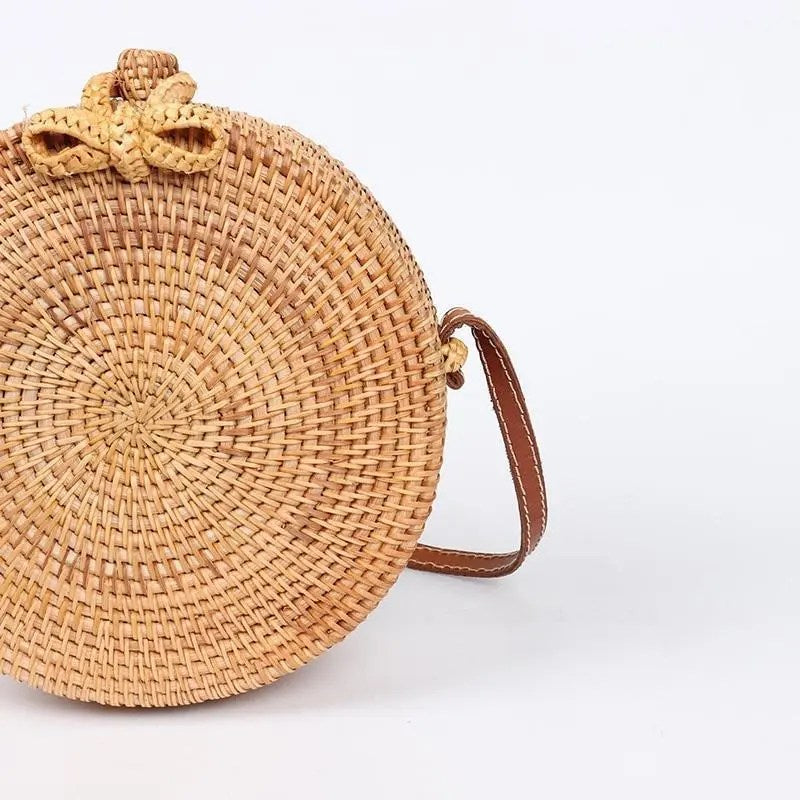 Woven Straw Bag Rattan Purse Crossbody Round Wicker Circle Hand Woven