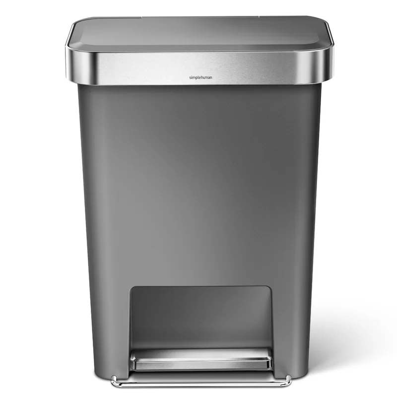 45 Liter / 12 Gallon Rectangular Kitchen Step Trash Can with Soft-Close Lid, Grey Plastic