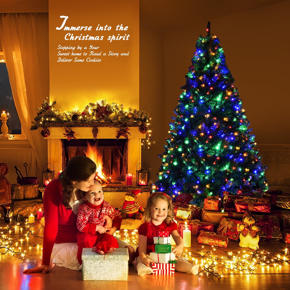 Costway 8Ft Pre-Lit Artificial Christmas Tree Hinged 750 LED Lights