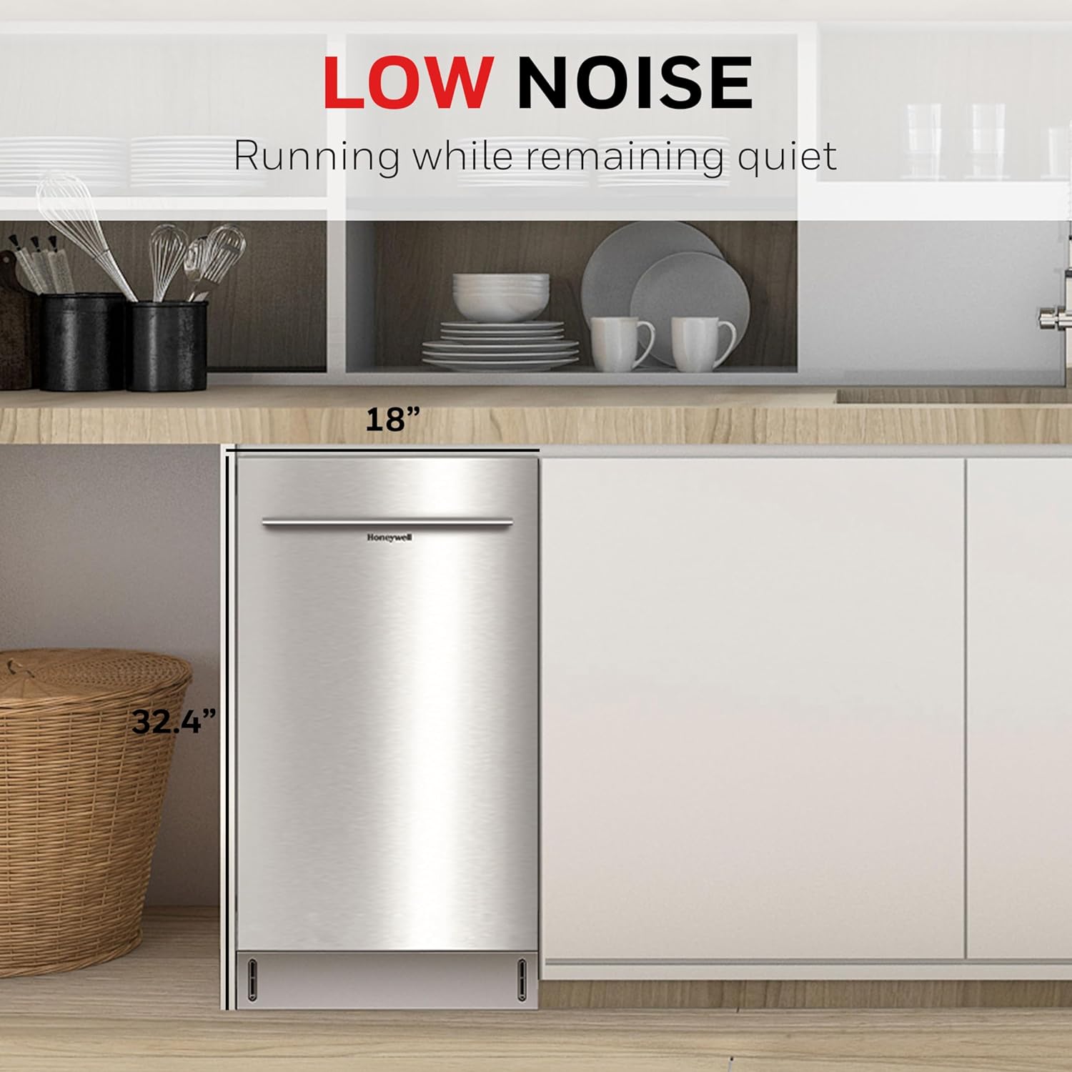 Honeywell 18 Inch Dishwasher with 8 Place settings, 6 Washing Programs, Stainless Steel Tub, UL/Energy Star- Stainless Steel