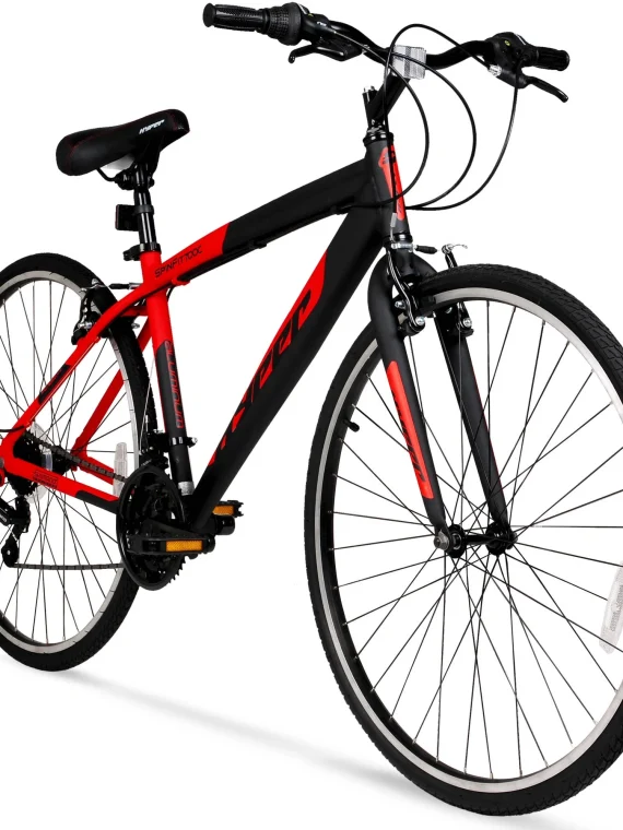 Hyper Bicycle 700c Men’s Spin Fit Hybrid Bike, Black and Red