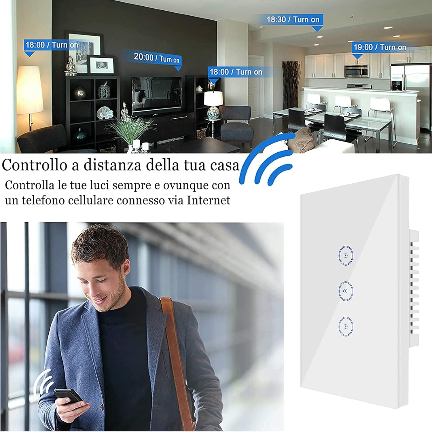 Jinvoo Smart 3-Gang Wall Light Switch, Touch Panel, Alexa & Google Home Compatible, No Hub Needed, 2-Pack, Black