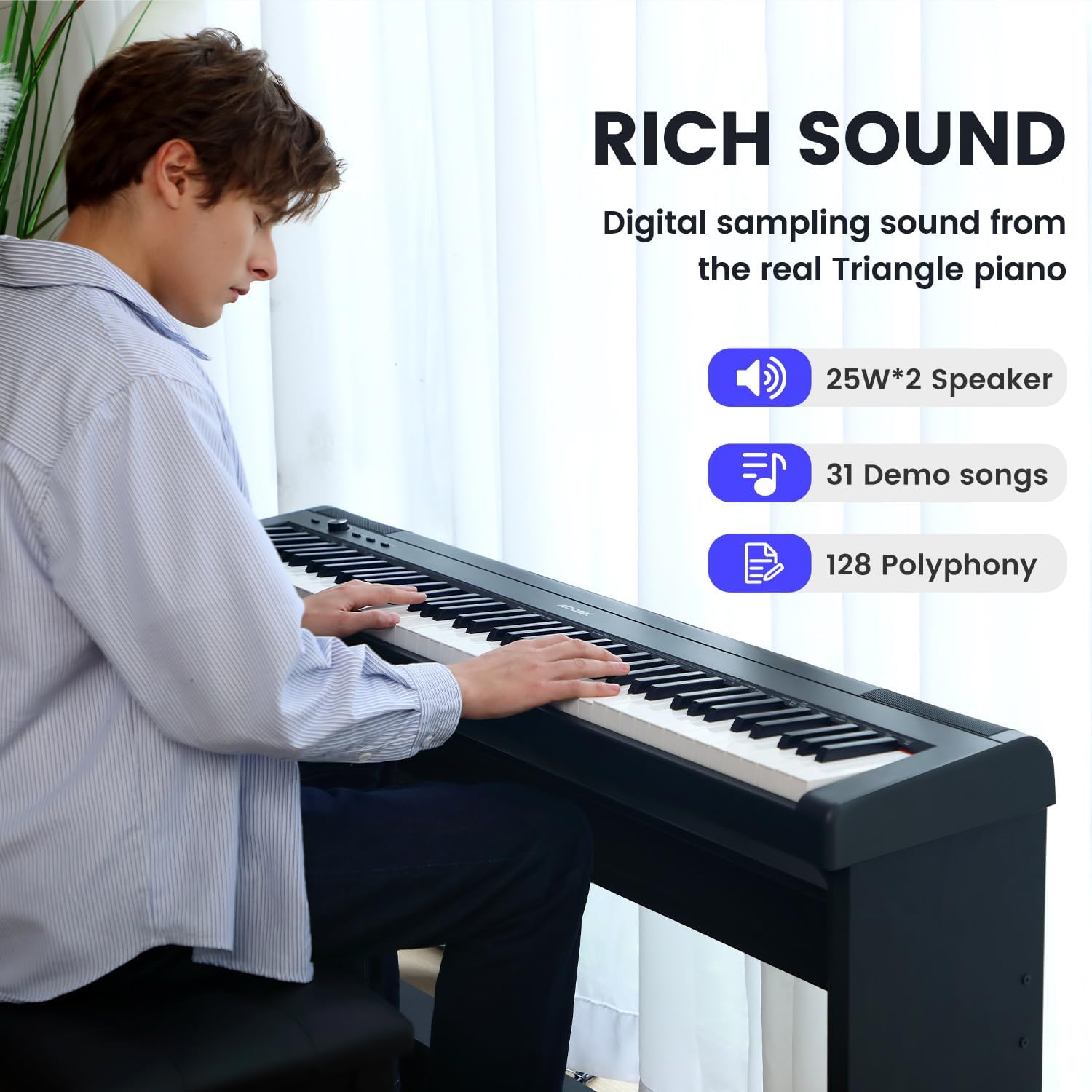 AODSK S-200 88-Key Weighted Digital Piano, Hammer Action, Black, with Sustain Pedal & Stereo Speakers