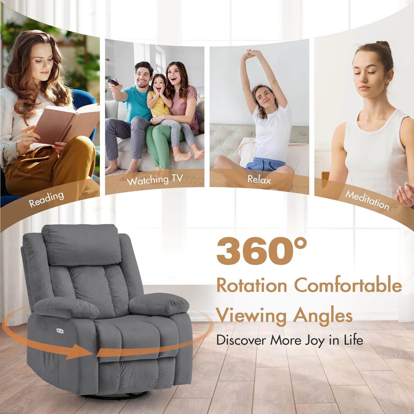 360° Swivel Heated Recliner Massage Chair