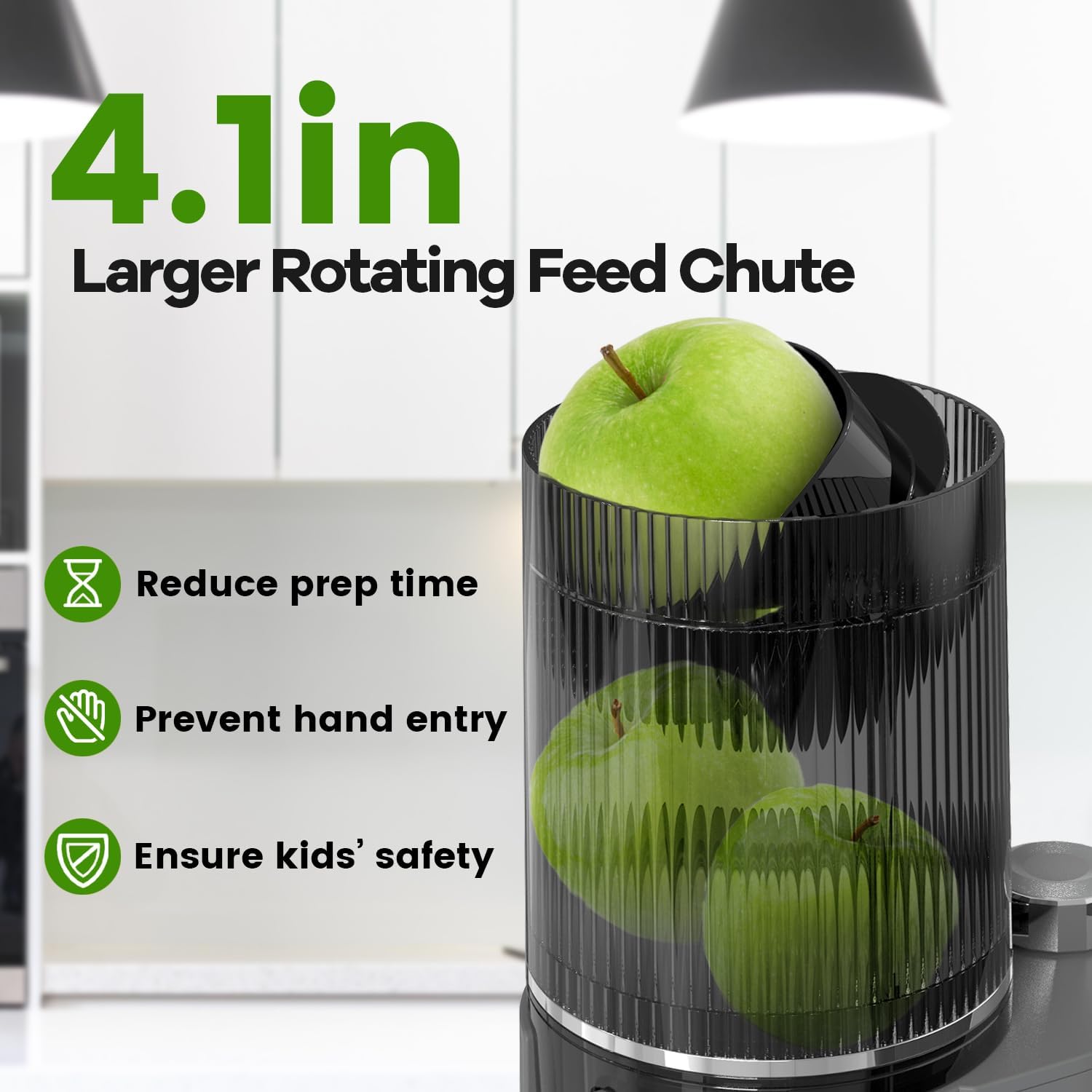 Chewable juicer, main cold juicer with 4.1 inch (104 mm) extra large rotary feed tank