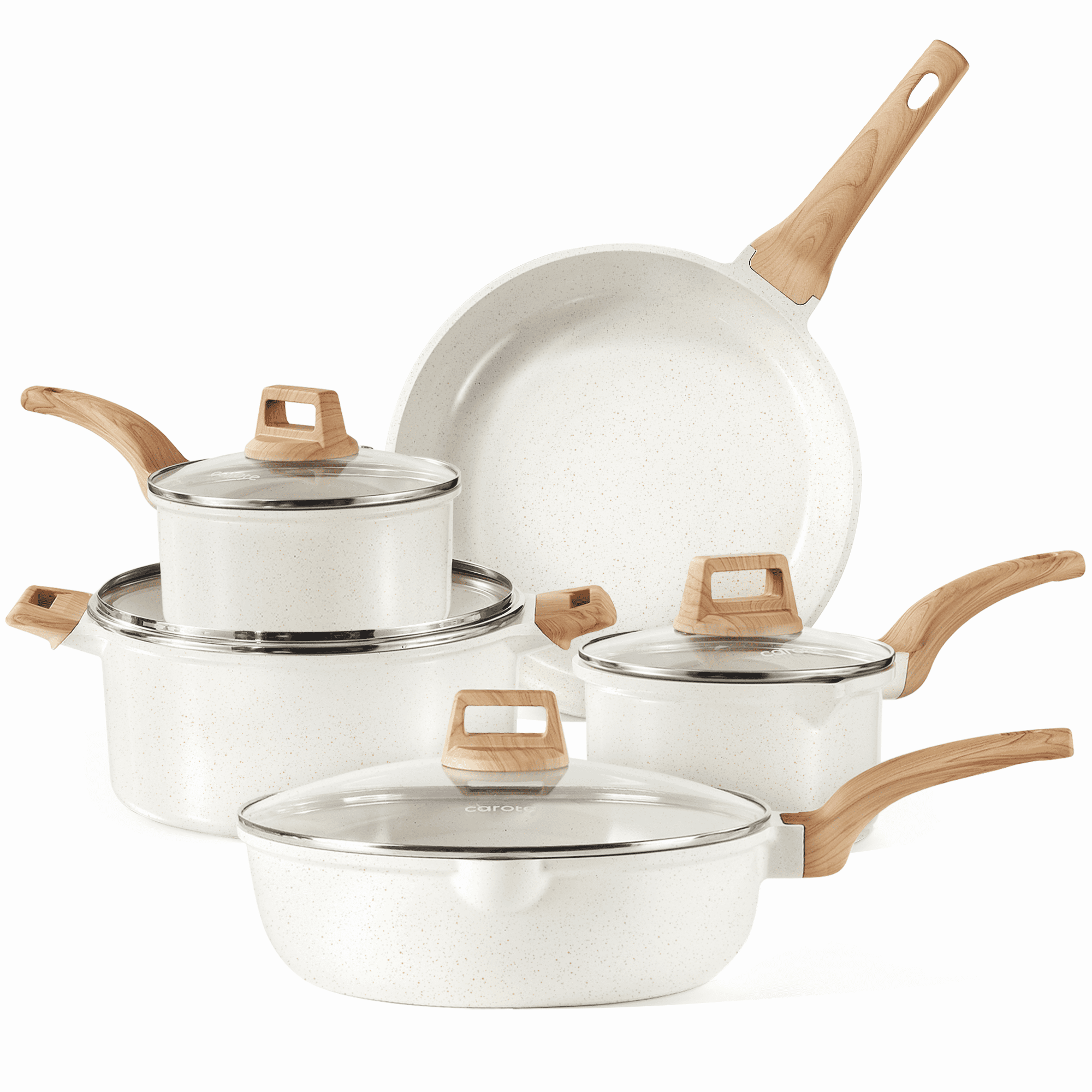 Carote Nonstick Pots and Pans Set, 8 Pcs Induction Kitchen Cookware Sets (Beige Granite)