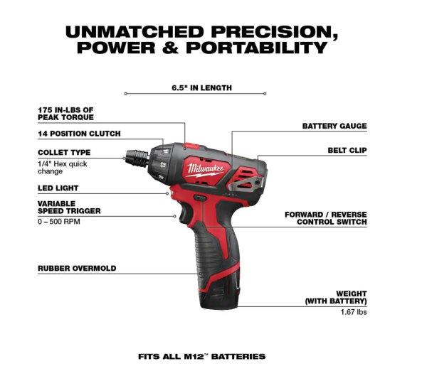 2401-22-2456-20 M12 12-Volt Lithium-Ion Cordless 1/4 in. Hex Screwdriver and 1/4 in. Ratchet Combo Kit (2-Tool)