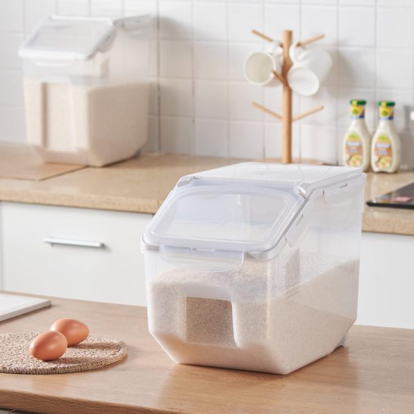 10 Liter / 20 lbs Rice Storage Container with Measuring Cup, BPA free, For Rice | Grain | Pet Food | Flour, 2 counts, Clear