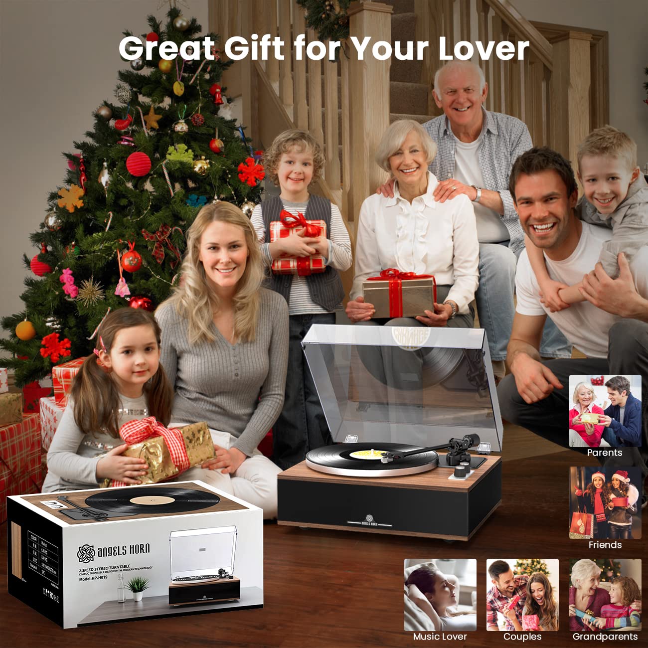 ANGELS HORN Vinyl Record Player Built in Speakers