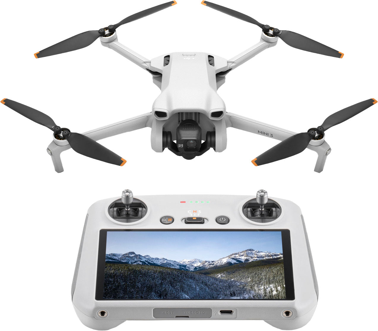 Mini 3 Drone and Remote Control with Built-in Screen - Gray
