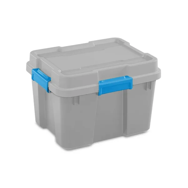 20 Gallon Plastic Home Storage Container Tote Box, Gray/Blue, (4 Pack)