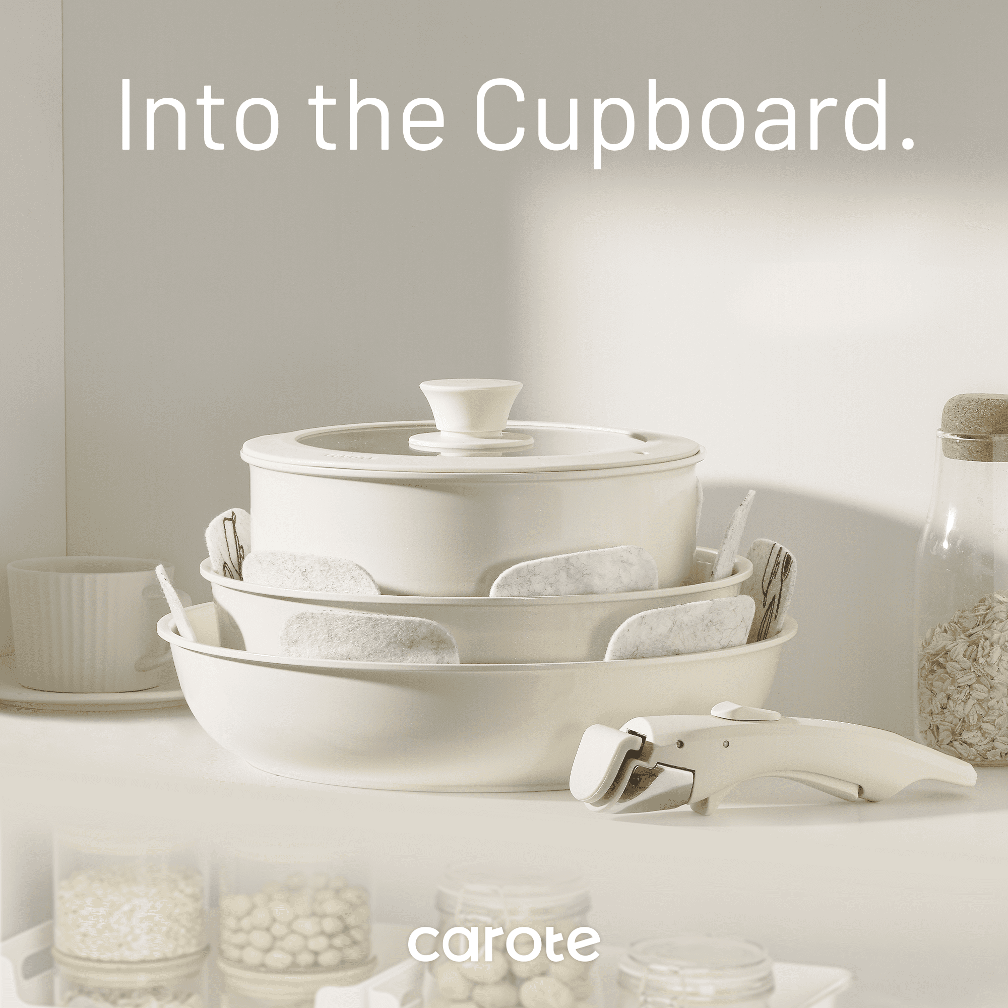 CAROTE 13-Piece Ceramic Cookware Set, Detachable Handle Pots and Pans Set, Oven Safe, Cream White