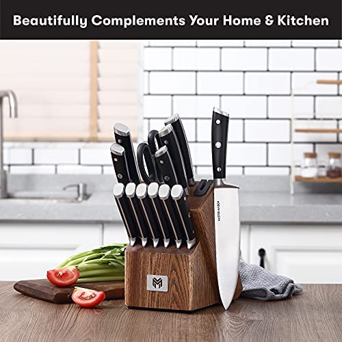 19-Piece Premium Kitchen Knife Set With Wooden Block | Master Maison German Stainless Steel Cutlery With Knife Sharpener & 8 Steak Knives