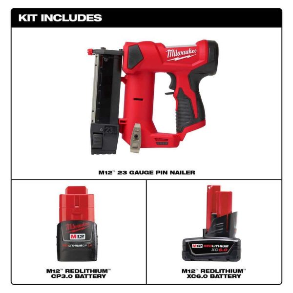 2540-20-48-11-2460-48-11-2430 M12 12-Volt 23-Gauge Lithium-Ion Cordless Pin Nailer with M12 6.0Ah and M12 3.0Ah Battery Packs
