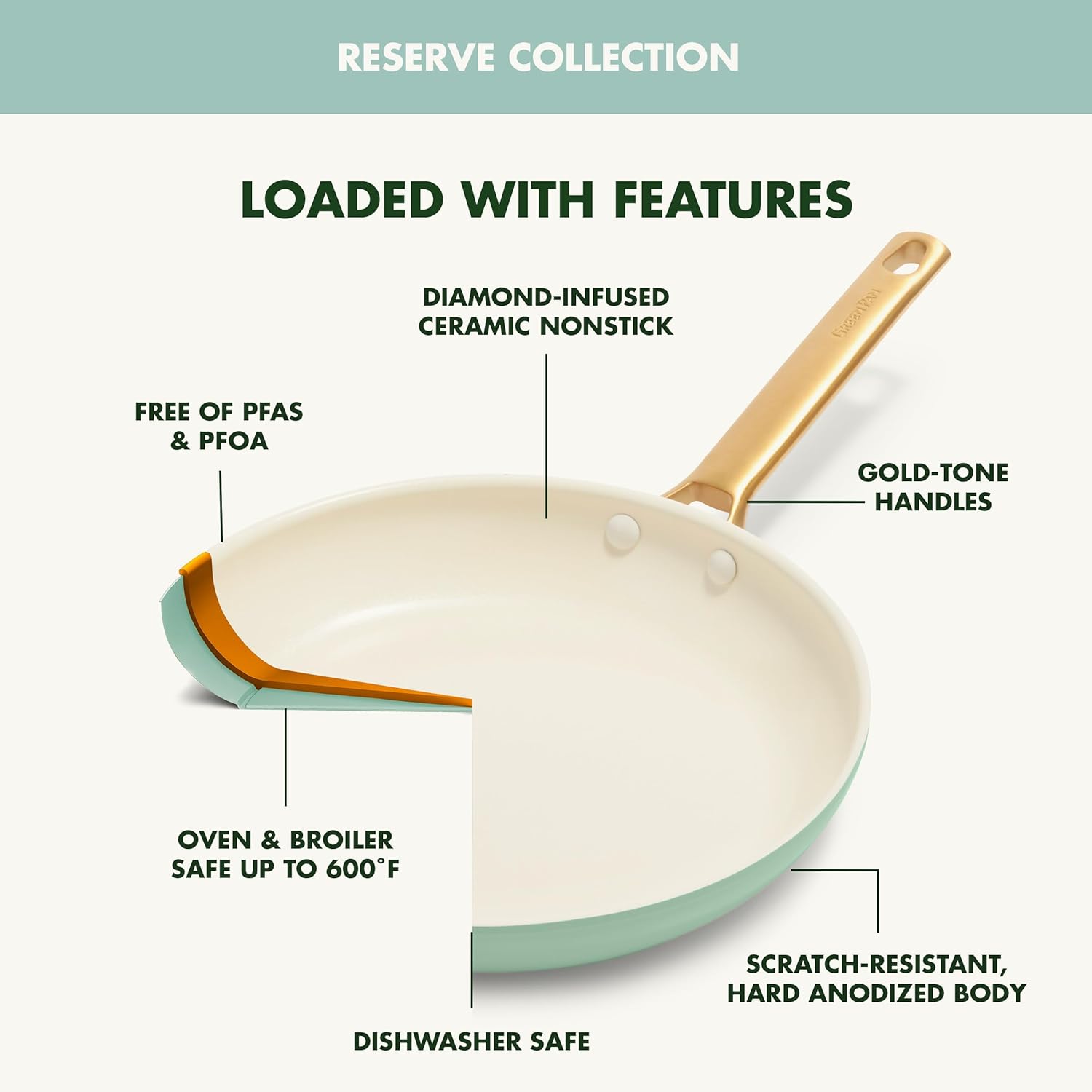 Reserve Hard Anodized Healthy Ceramic Nonstick 10 Piece Cookware Pots and Pans Set, Gold Handle, PFAS-Free, Dishwasher Safe, Oven Safe, Black