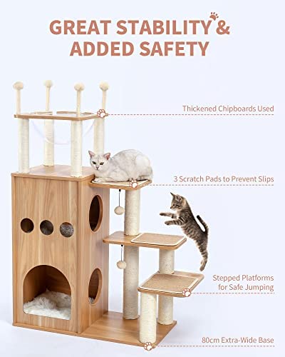 Made4Pets Cat Tree Modern Cat Tower Featuring with Fully Sisal Covering Scratching Posts