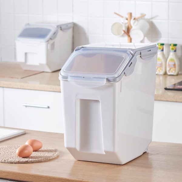 15 Liter / 30 lbs Rice Storage Container with Measuring Cup, BPA free, For Rice | Grain | Pet Food | Flour, 2 count, White Gray