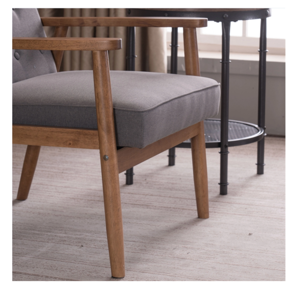 (75 x 69 x 84) cm Retro Modern Wooden Single Chair, Grey Fabric
