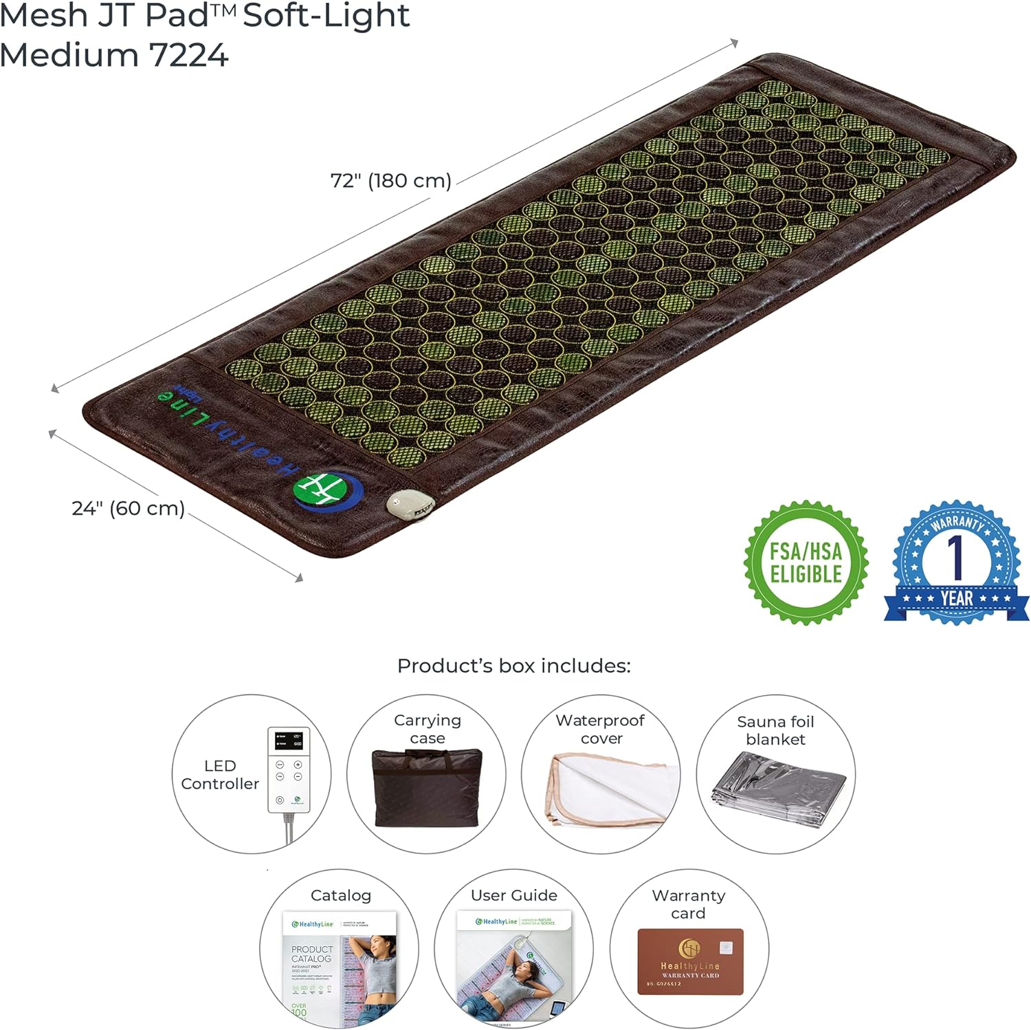 HealthyLine Far Infrared Heating Pad - Hot Stones Jade Tourmaline - Negative Ions - Mesh JT Mat Full 7224 Soft Light InfraMat Pro®