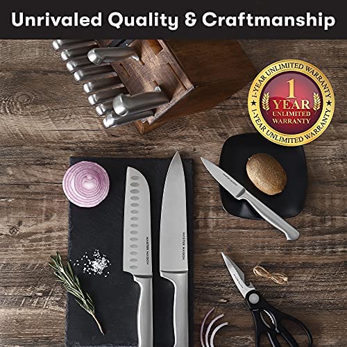 19-Piece Premium Kitchen Knife Set With Wooden Block | Master Maison German Stainless Steel Cutlery With Knife Sharpener & 8 Steak Knives