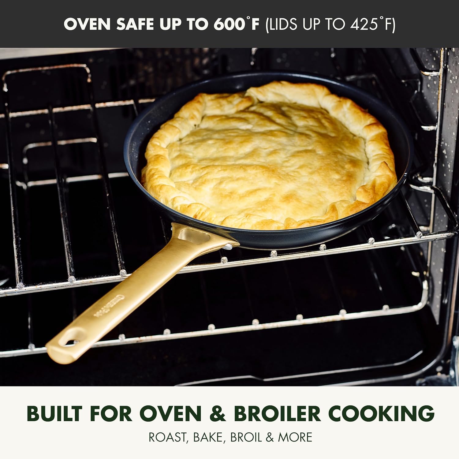 Reserve Hard Anodized Healthy Ceramic Nonstick 10 Piece Cookware Pots and Pans Set, Gold Handle, PFAS-Free, Dishwasher Safe, Oven Safe, Black