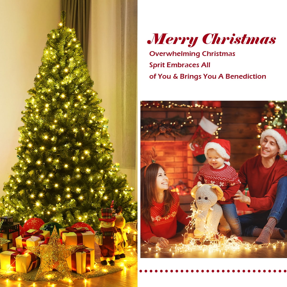 Costway 8Ft Pre-Lit Artificial Christmas Tree Hinged 750 LED Lights