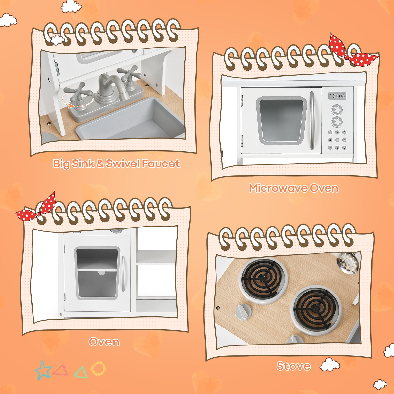 Topbuy Wooden Kids Toddlers Kitchen Playset Cooking Play Toy with Cookware Utensils Play Kitchen