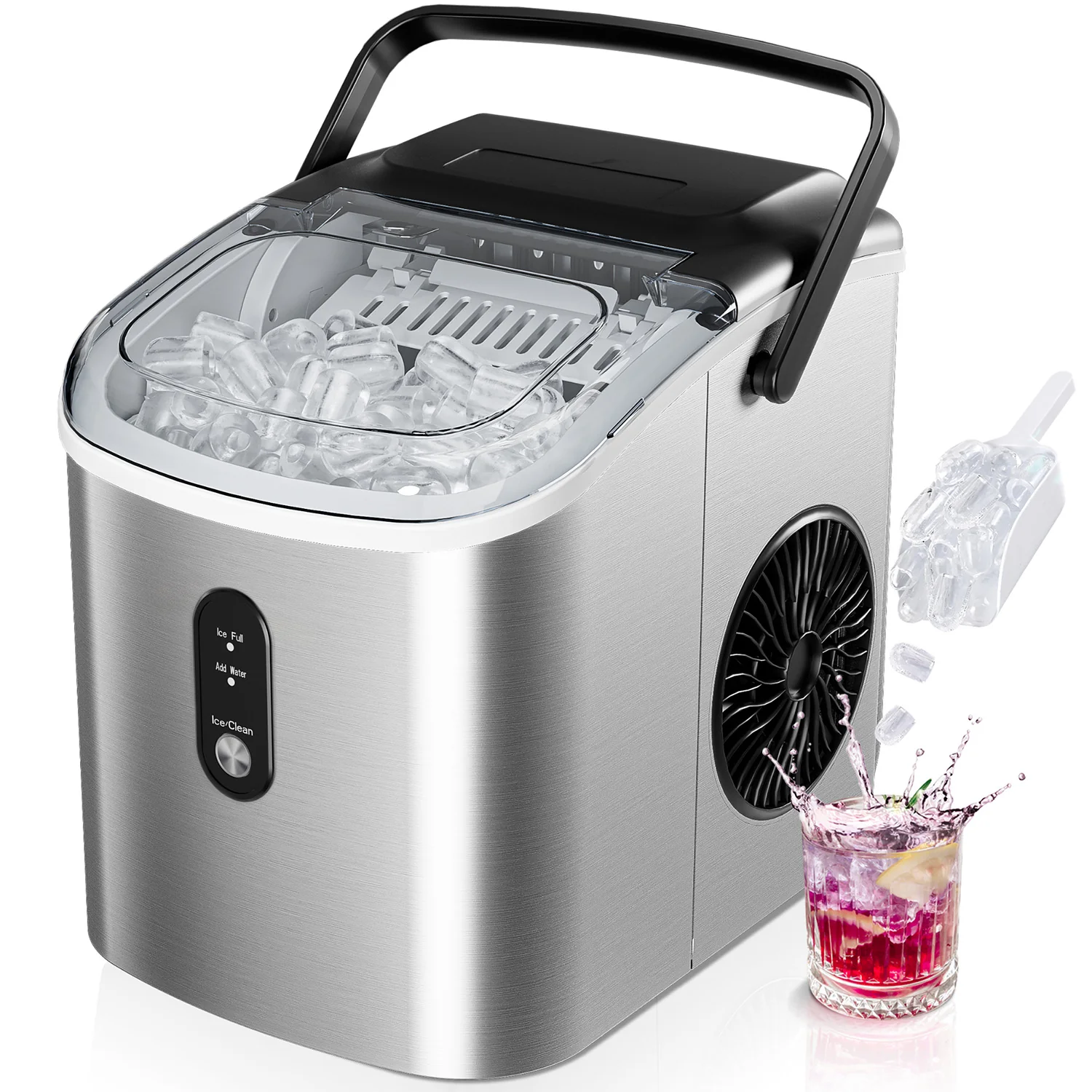 EUHOMY Countertop Ice Maker Machine with Handle 26.3lbs per Day 9 Cubes in 6 Mins