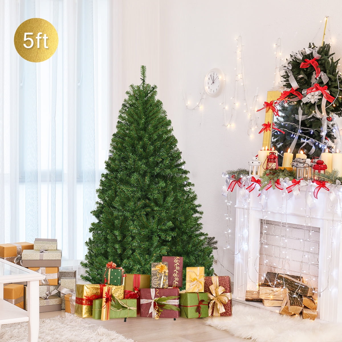 Costway 8Ft Pre-Lit Artificial Christmas Tree Hinged 750 LED Lights