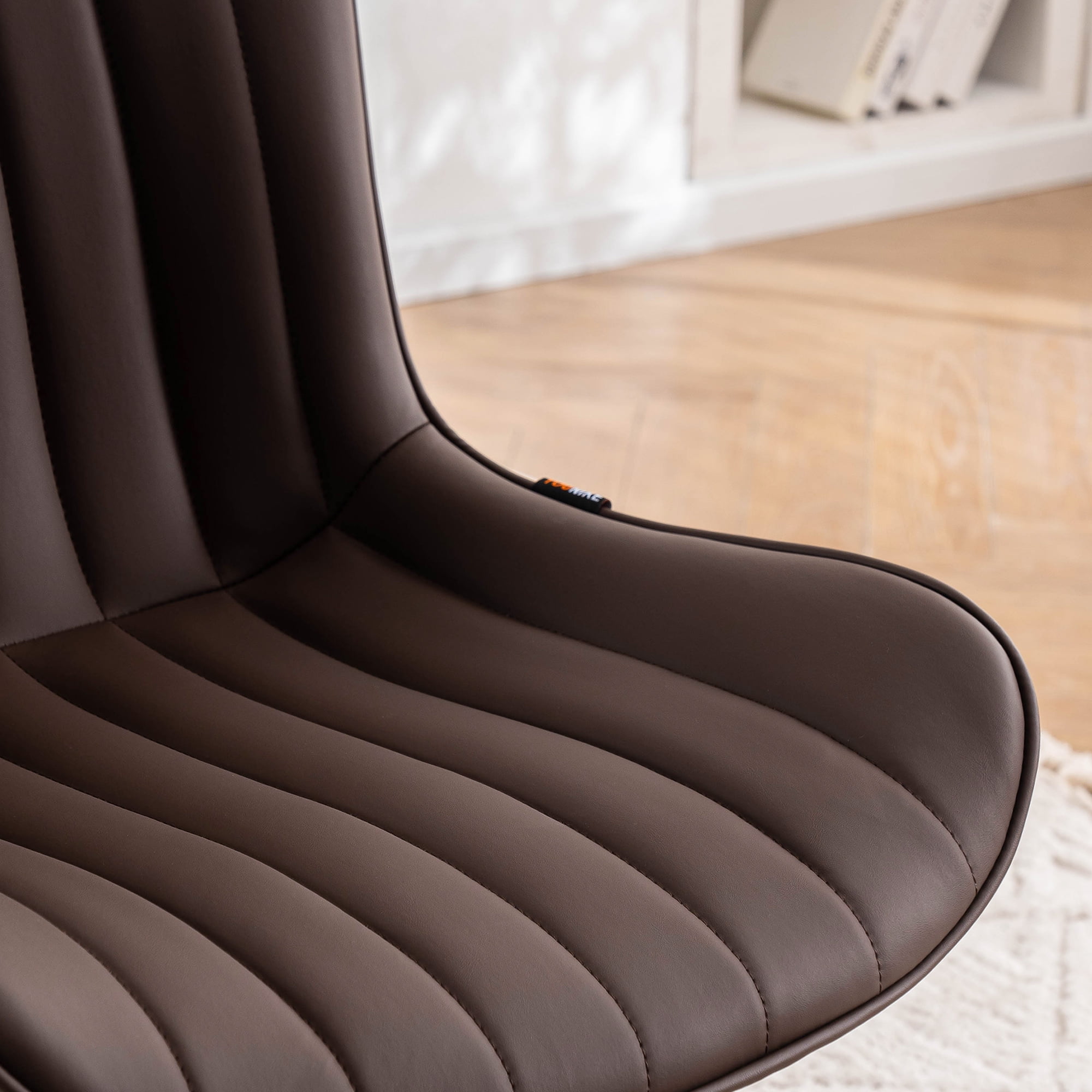 YOUNIKE Cute Armless Office Desk Chair Modern Upholstered Faux Leather Swivel Task Chair, Brown