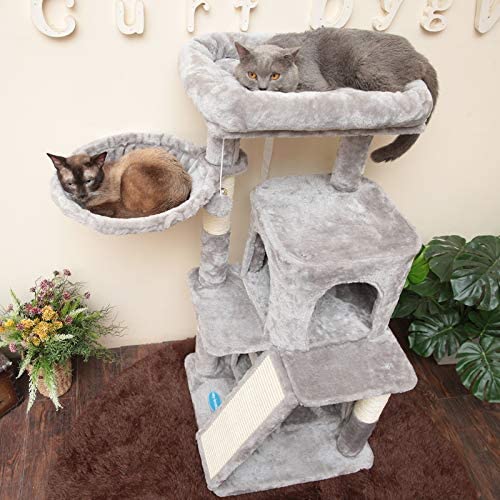 Hey-brother 41.34 inches Cat Tree with Scratching Board, 2 Luxury Condos, Cat Tower