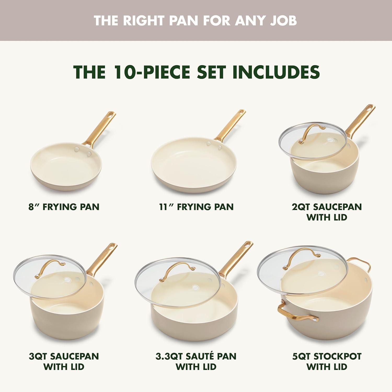 Reserve Hard Anodized Healthy Ceramic Nonstick 10 Piece Cookware Pots and Pans Set, Gold Handle, PFAS-Free, Dishwasher Safe, Oven Safe, Black