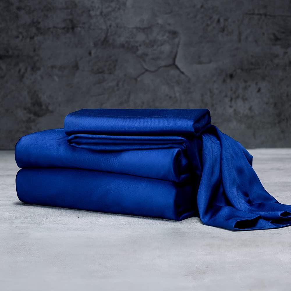 LUXOME Luxuriöses Bettlaken-Set, 100 % Viskose (Viskose) aus Bambus, Doppelbettgröße, Surf, tiefe Taschen, 3-teiliges Set (Flach, Kissenbezug)