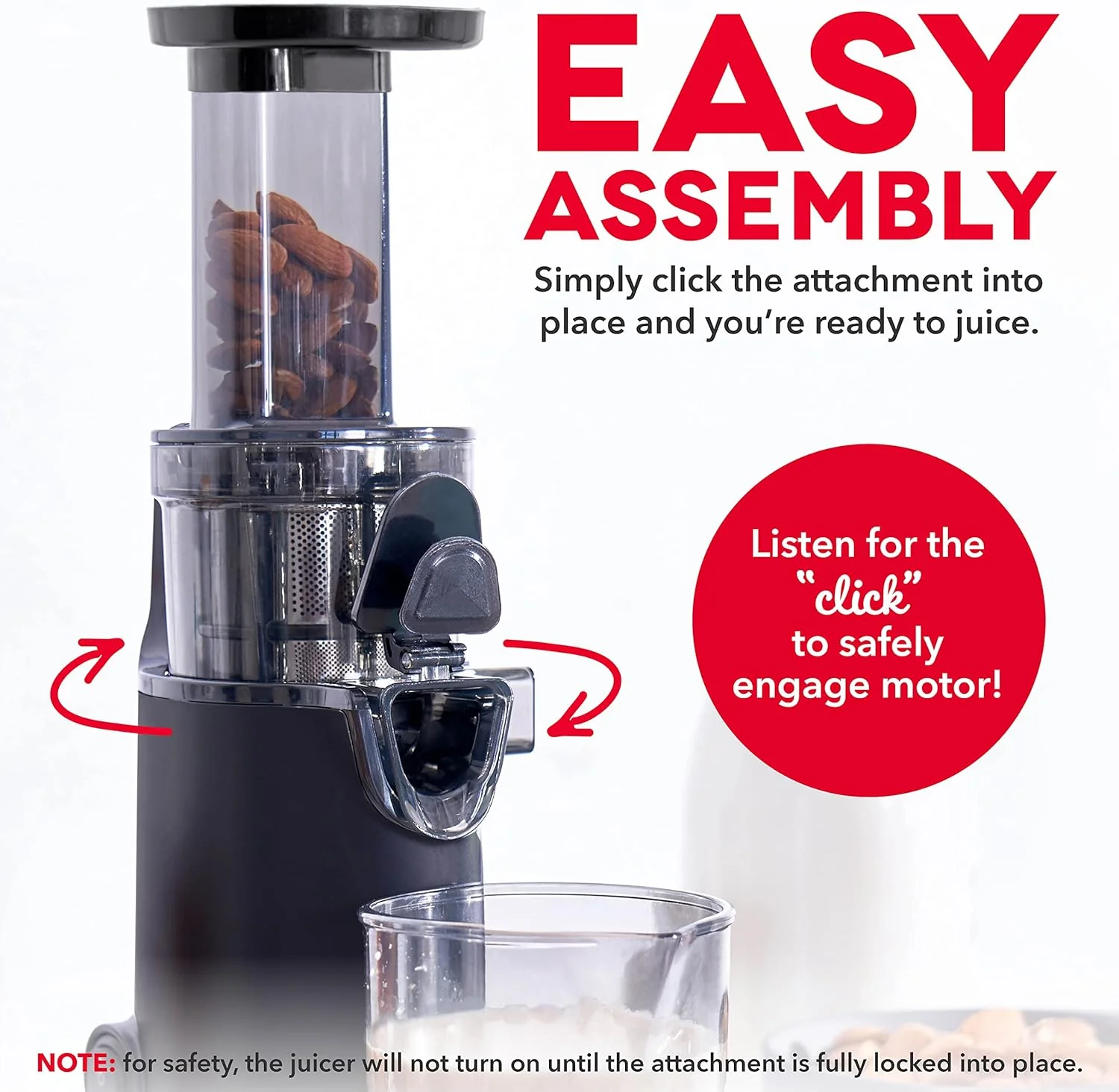 DASH Deluxe Compact Masticating Slow Juicer, Easy to Clean Cold Press Juicer with Brush, Pulp Measuring Cup, Frozen Attachment and Juice Recipe Guide - Black