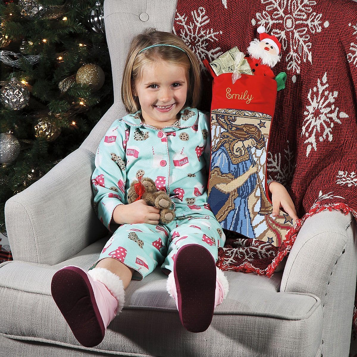 Lillian Vernon Personalized Needlepoint Reindeer Stocking - Heirloom Christmas Stocking, 100% Wool, 9.5” W x 17” L