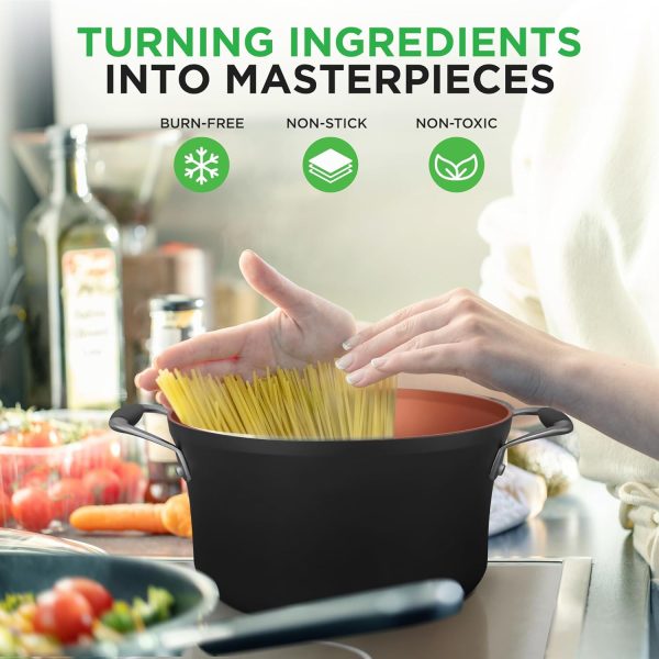 14-Piece Copper Non-Stick Cookware Set Stackable Pots and Pans with Lids, 3-Layer Coating, All Cooktop Compatible, Healthy Food-Grade Copper