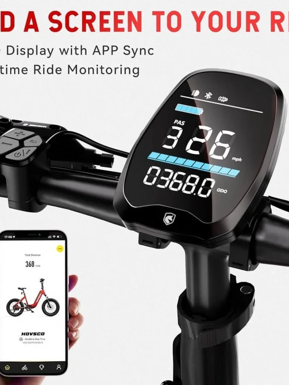 HOVSCO Folding Electric Bike, 750W Step-Thru 20 inch Fat Tire Ebike, 28 MPH, 48V 15Ah Removable Battery, Dual Hydraulic Suspension & Brake, Red