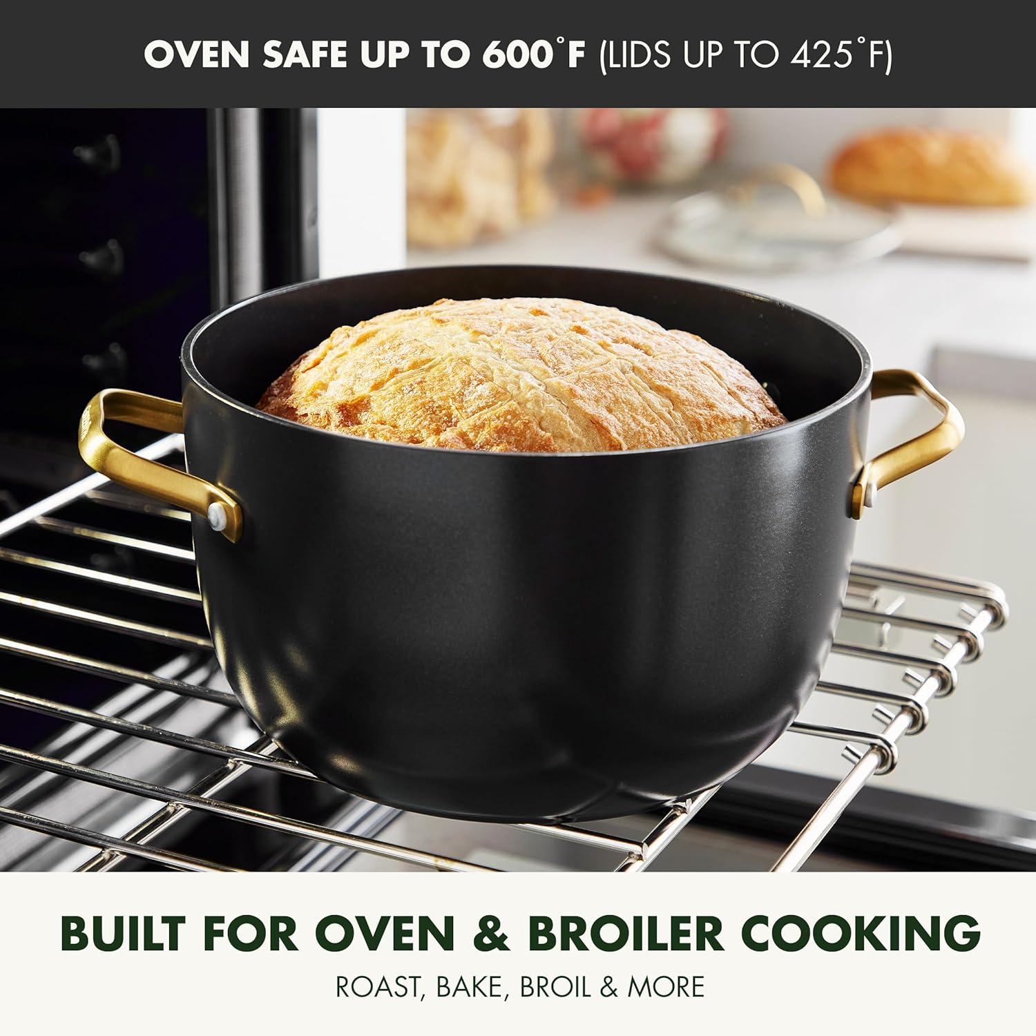 Reserve Hard Anodized Healthy Ceramic Nonstick 10 Piece Cookware Pots and Pans Set, Gold Handle, PFAS-Free, Dishwasher Safe, Oven Safe, Black