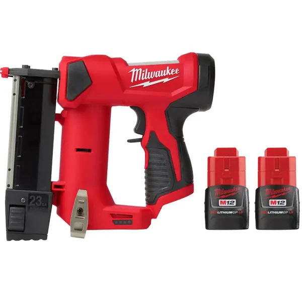 2540-20-48-11-2411 M12 12-Volt 23-Gauge Lithium-Ion Cordless Pin Nailer with Two M12 12-Volt 1.5 Ah Lithium-Ion Compact Battery Packs