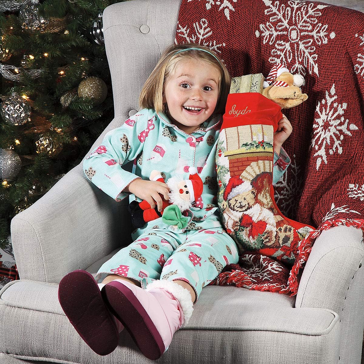 Lillian Vernon Personalized Needlepoint Reindeer Stocking - Heirloom Christmas Stocking, 100% Wool, 9.5” W x 17” L