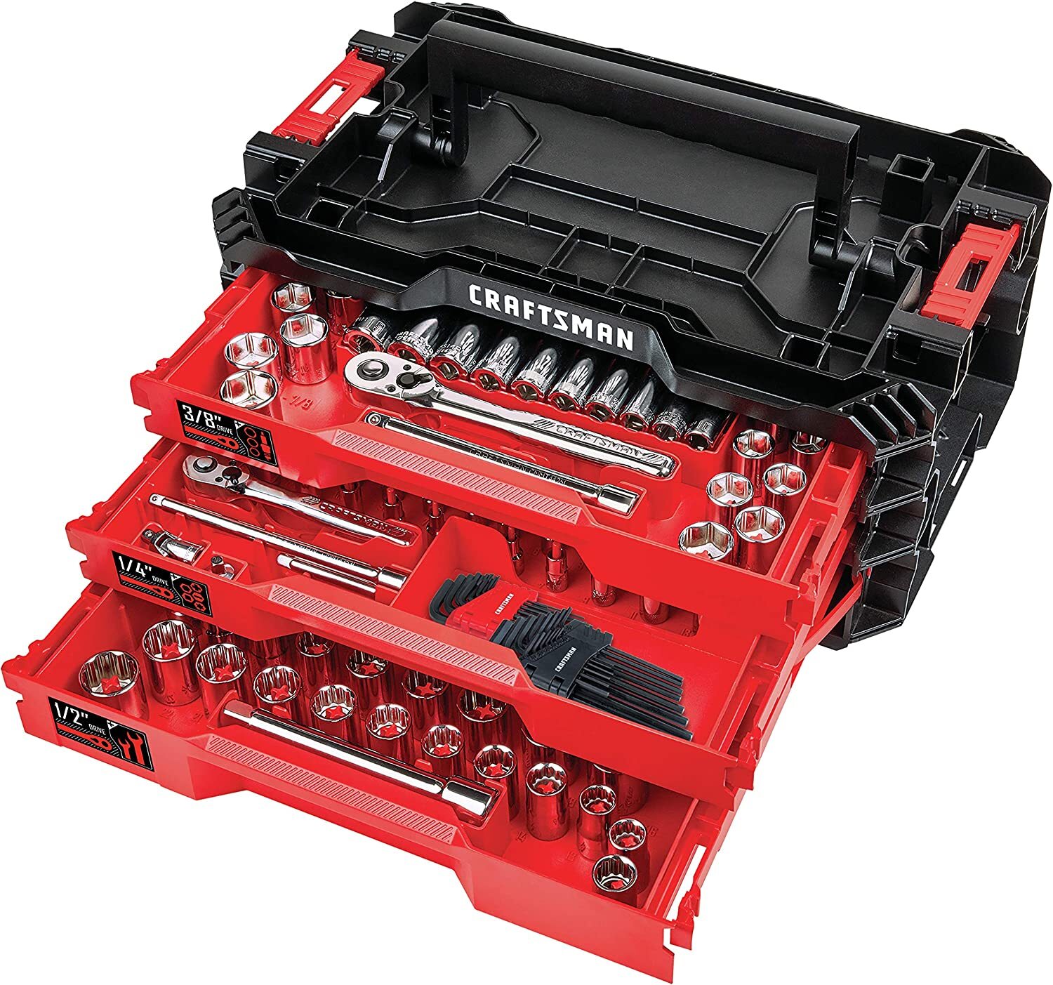 CRAFTSMAN Mechanics Tools Kit, 216-Piece with 3-Drawer Box, Chrome Finish, 72-Tooth Ratchets, 6-Point Sockets, VERSASTACK Compatible