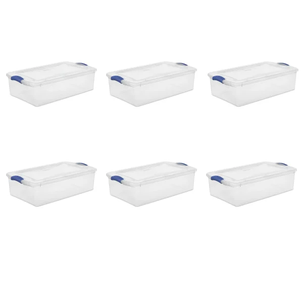 32 Qt. Latch Box Plastic, Stadium Blue, Set of 6