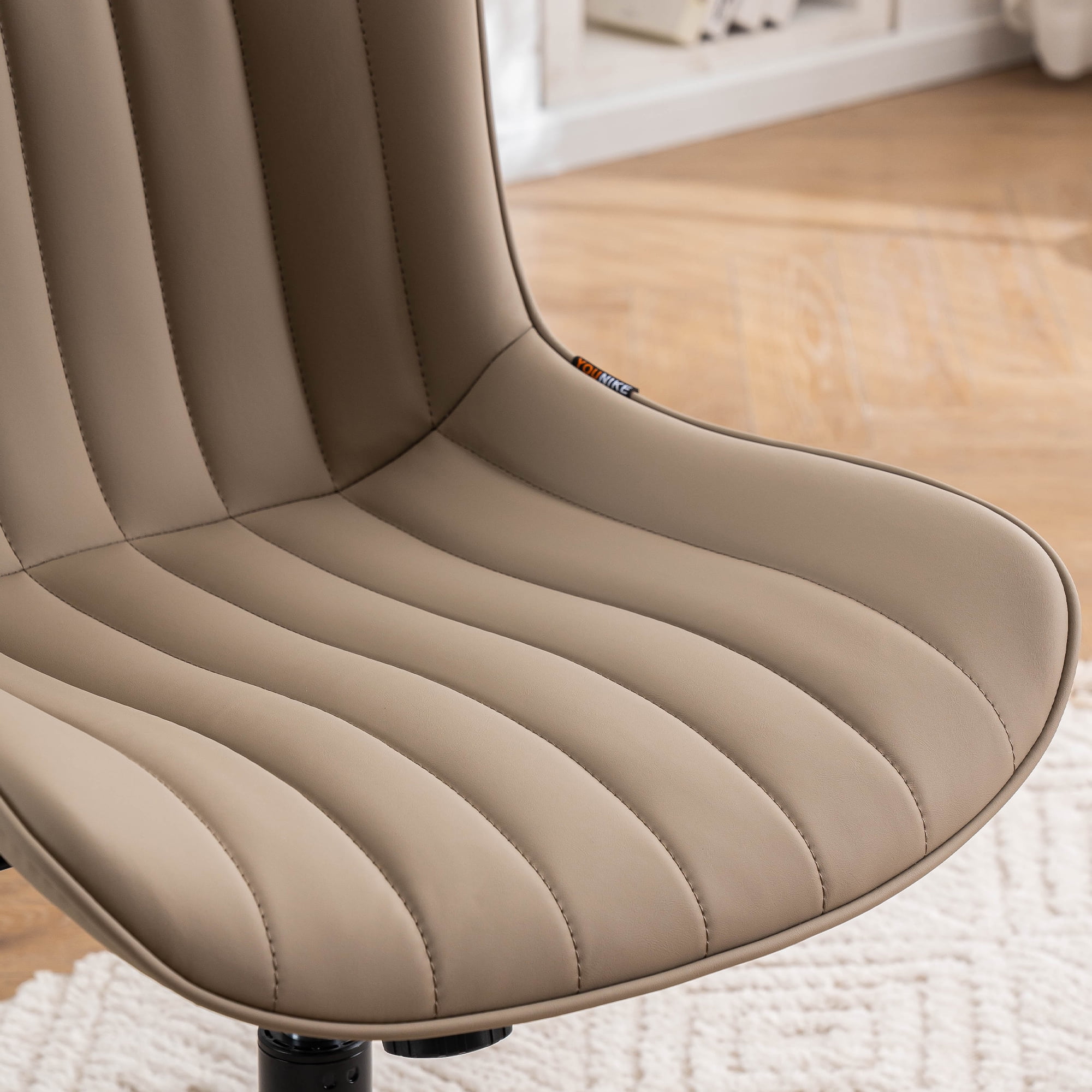 YOUNIKE Cute Armless Office Desk Chair Modern Upholstered Faux Leather Swivel Task Chair, Brown