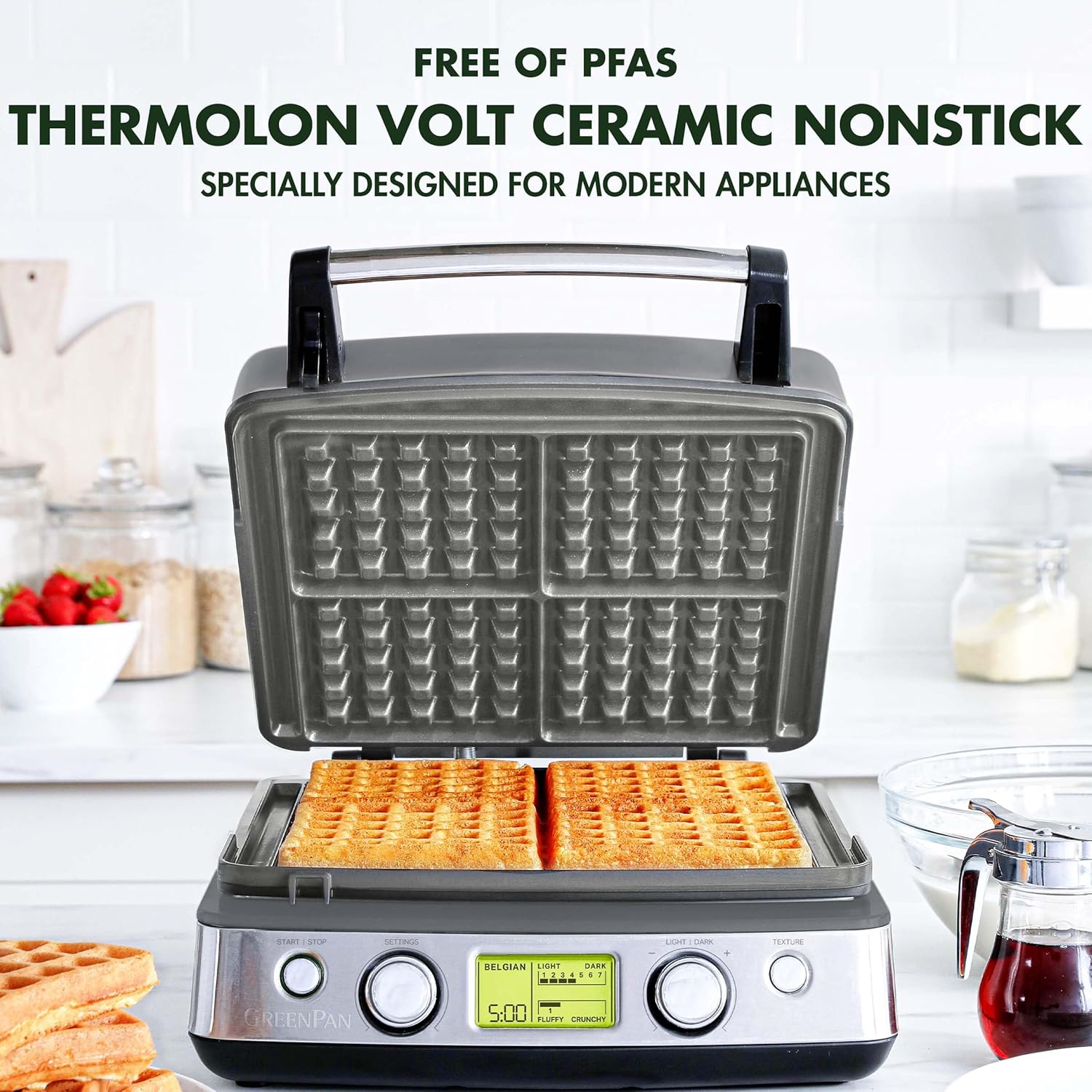 Elite 4-Square Belgian & Classic Waffle Iron, Healthy Ceramic Nonstick Aluminum Dishwasher Safe Plates, Adjustable Shade/Crunch Control, Wont Overflow, Easy Cleanup Breakfast,