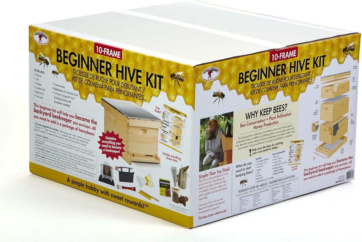 Little Giant® 10-Frame Deluxe Beginner Hive Kit | Premium Beekeeping Starter Kit for Beginners | Beekeeping Kit | Made in USA