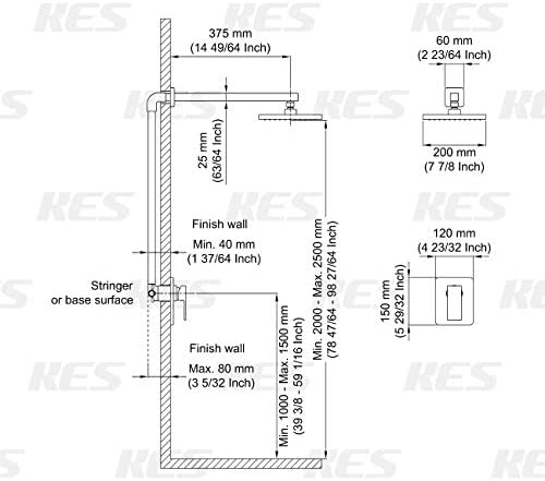 KES Black Shower Faucet Shower Valve Rain Shower