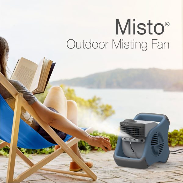 15 inch Pivoting Misto Outdoor Misting Fan with GFCI Cord and 3 Speeds, 7054, Blue and Gray