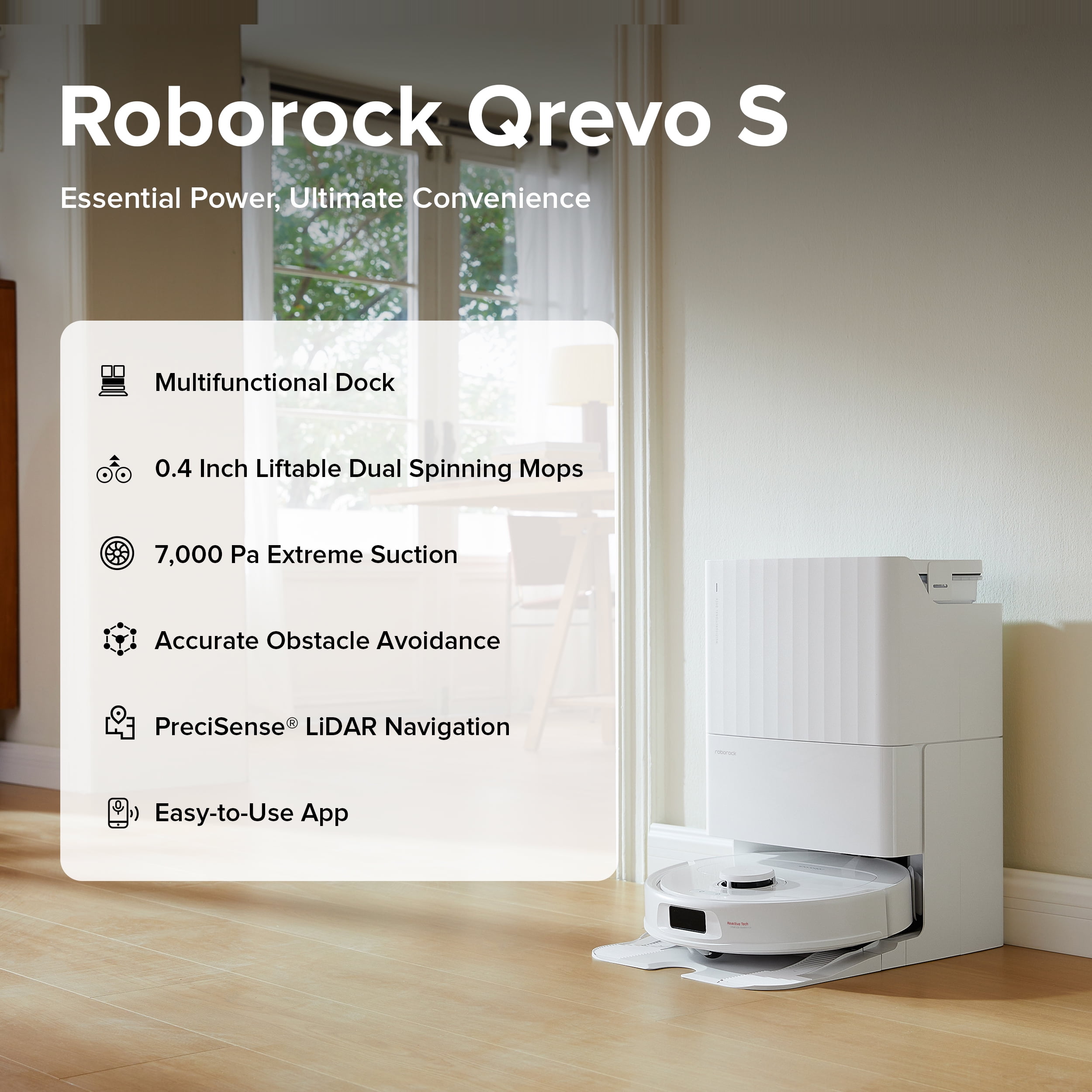 Roborock Qrevo S Robot Vacuum and Mop, Self Washing, Self Drying, Self Emptying (White)