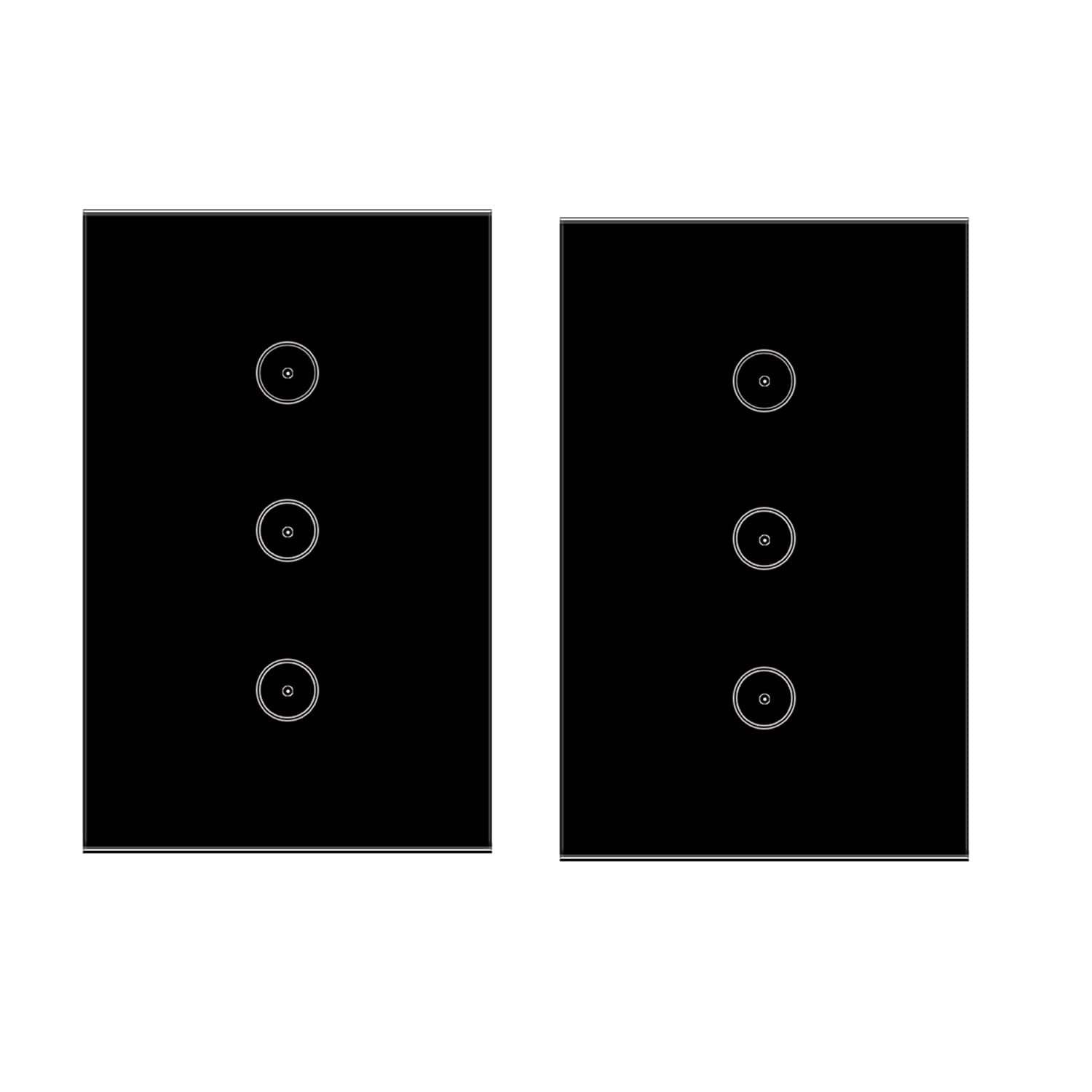 Jinvoo Smart 3-Gang Wall Light Switch, Touch Panel, Alexa & Google Home Compatible, No Hub Needed, 2-Pack, Black